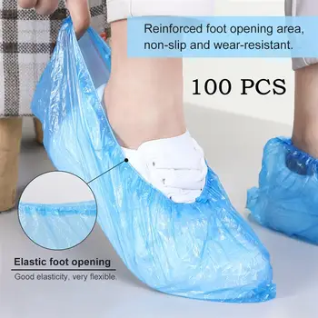 100шт Пластиковой одноразовой обуви, Одноразовые пластиковые бахилы, галоши для чистки, Водонепроницаемый защитный чехол для обуви
