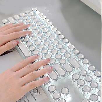104 клавиши, милая дисковая проводная механическая клавиатура в стиле панк, подходит для офисных игр для девочек, клавиатура из алюминиевого сплава