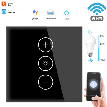 10A Tuya Smart Life WiFi Сенсорный Диммер со Светодиодной Подсветкой Приложение Беспроводной Таймер Пульт Дистанционного Управления Работа С Alexa Google Home