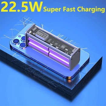 20000 мАч Прозрачный Power Bank 22,5 Вт Быстрая зарядка Powerbank Портативное внешнее зарядное устройство для iPhone Huawei Xiaomi Samsung