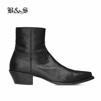 2019 Черные и уличные высококачественные джинсовые сапоги ручной работы на танкетке и высоком каблуке со змеиной текстурой из коровьей кожи, облегающие ботинки slim fit
