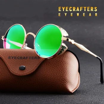 2020 Поляризованные Солнцезащитные очки в готическом стиле Стимпанк С Зеркальным Покрытием, Солнцезащитные очки с круглым Кругом, Ретро Винтаж Gafas Masculino Зеленый
