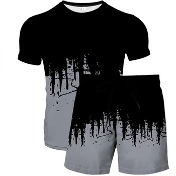 2022 Мужские шорты с коротким рукавом с 3D-принтом, Комплект из двух футболок с абстрактной росписью, Тренд для мужчин и женщин для отдыха