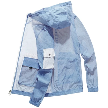 2022 Новая солнцезащитная одежда мужская летняя шелковая дышащая солнцезащитная одежда уличная повседневная куртка с капюшоном молодежная куртка