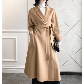 2022, осень-зима, новое пальто с водной рябью, двустороннее пальто из 100% шерсти, женский длинный модный халат высокого класса, пальто