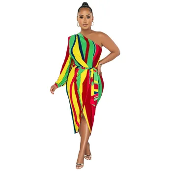 2023, Весенне-летнее Элегантное африканское женское платье из полиэстера длиной до колен с длинным рукавом, африканские платья для женщин, африканская одежда