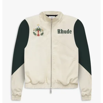 2023 Новая куртка Rhude Tide Винтажный цветной блокирующий Кокосовый логотип с принтом, Повседневная мужская куртка Высокого Качества, пальто