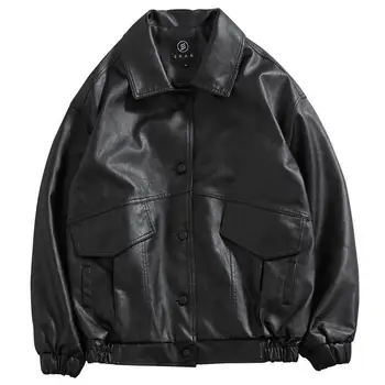 2023 Новая осенняя куртка из искусственной кожи, мужская черная мягкая куртка, Мотоциклетные Байкерские Модные кожаные пальто, Зимняя мужская куртка-бомбер с карманами