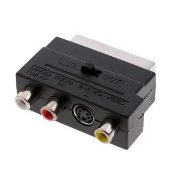 21-контактный AV-блок адаптера Scart к 3 RCA Phono Composite S-Video с переключателем входа / выхода, AV-блок адаптера Scart