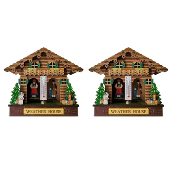 2X погодный домик лесной погодный домик с мужским и женским деревянным шале, барометром, термометром и гигрометром