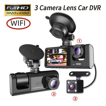 3-канальный автомобильный DVRHD1080P 3-объективная камера приборной панели автомобиля 3-канальная камера DVR видеомагнитофон видеорегистратор Dashcam камера с WiFi