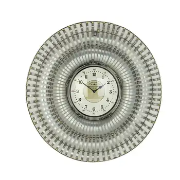 31-дюймовые круглые аналоговые настенные часы из серебристого металла и дерева