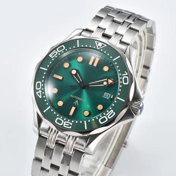 41 мм, Зеленый циферблат 007, Автоматические часы, Корпус из нержавеющей стали, вращающийся безель, Механические мужские часы, механизм 8215