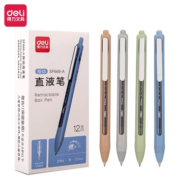 4шт DELI SF666-A Пресс-прямые жидкие ручки 0,5 мм Гелевые ручки черными чернилами Школьные канцелярские принадлежности