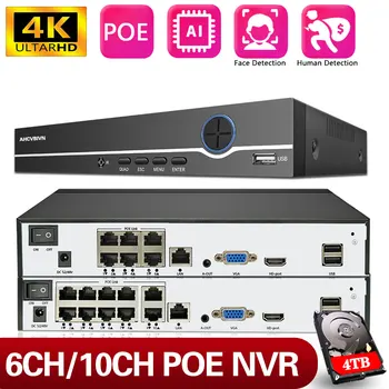 6/10-канальный 4k Smart POE видеорегистратор для IP-камер 1080p/3MP/4MP/5MP/6MP/8MP/4K Сетевой видеомагнитофон POE Поддерживает до 6/10X8MP/4K