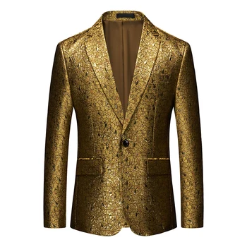 6XL Золотой Мужской деловой костюм Высшего качества, Пиджак, Повседневные Блейзеры, Бальное Платье для Банкета Жениха, мужской жаккардовый блейзер