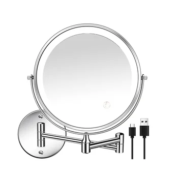 8-Дюймовое Платное Настенное Зеркало для Туалетного Столика/Ванной Комнаты с двойным боковым Зеркалом 1X/10X Увеличенный светодиодный и 3-цветной сенсорный экран с температурой вращения на 360 °