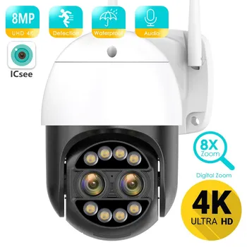 8MP 4K 8x Гибридный зум 2,8 + 12 мм, двухобъективная PTZ IP-камера, Wi-Fi, обнаружение человека, 4MP Аудио Камера видеонаблюдения, Продажа