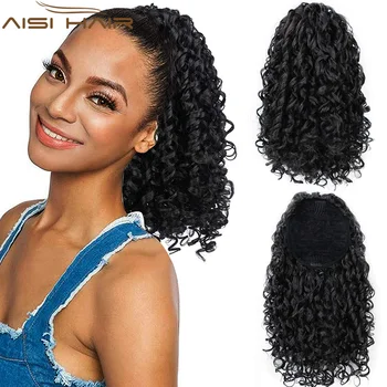 AISI HAIR Длинный кудрявый конский хвост на завязках для чернокожих женщин Черного смешанного красного цвета с заколкой для наращивания волос в стиле афро