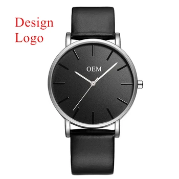B-9000B Украсьте свои собственные наручные часы Private Label Часы из натуральной кожи Оптом Мужские Изготовленные на заказ черные часы бренда OEM