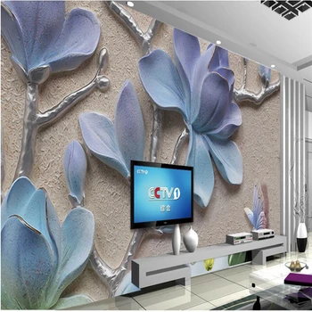 beibehang 3D Орхидея с тиснением Фоновая стена Орхидея с тиснением Индивидуальная Большая фреска Экологические обои из шелковой ткани
