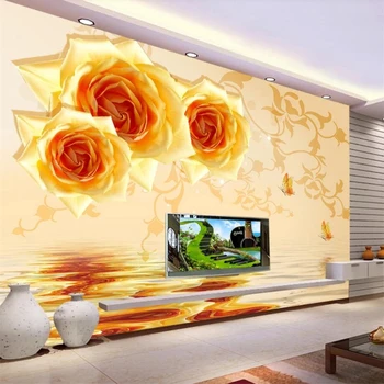 beibehang Пользовательские фрески 3D фотообои вода золотая роза отражение фона настенная живопись обои для гостиной спальни