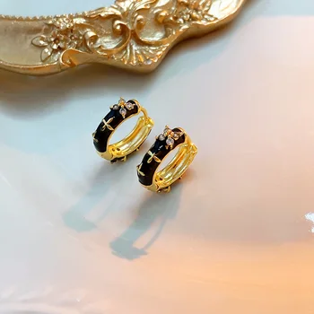 CARLIDANA, роскошные серьги-кольца с черным цветком и кристаллами, женские Темпераментные Элегантные рельефные круглые серьги, ювелирные изделия, свадебные подарки