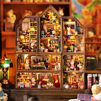 Diy House Деревянный Кукольный Дом Миниатюрные строительные блоки Городские наборы С мебелью и Подсветкой Кукольный Домик Игрушки Для взрослых Подарки на День Рождения