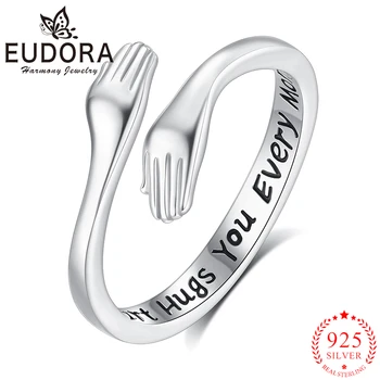 Eudora Стерлинговое серебро 925 пробы Регулируемое кольцо для объятий Индивидуальность Кольцо для объятий Простой дизайн Элегантные женские украшения Подарок другу
