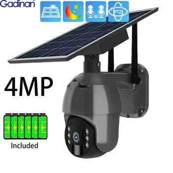 Gadinan 4MP 4G sim-карта WiFi 8 Вт с питанием от солнечной батареи PTZ 4X Zoom CCTV наружная камера безопасности PIR человеческого цвета ночного видения