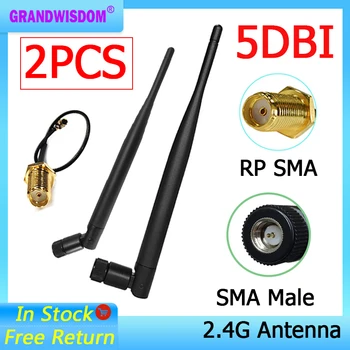 GRANDWISDOM 2шт 2,4 G антенна 5dbi sma мужской wlan wifi 2,4 ГГц антенна IPX ipex 1 SMA женский удлинитель с косичкой iot antena