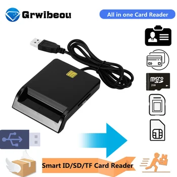 Grwibeou Считыватель смарт-карт для банковских карт IC/ID EMV SD TF MMC USB-считыватели SIM-карт для Windows 7 8 10 ОС Linux