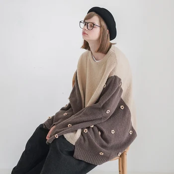 imakokoni, свитер с цветочным узором, оригинальный женский пуловер с диким дизайном, осенне-зимний свитер