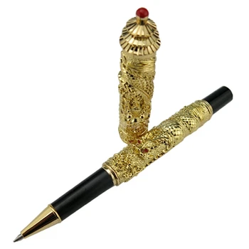 Jinhao Golden Double Dragon, Играющий Жемчугом, Металлический ролик с тиснением, Шариковая ручка, колпачок с золотой отделкой, Профессиональная