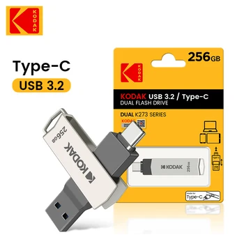 KODAK TYPE C Металлические 2 в 1 USB 3,2 Флэш-накопители Бизнес-Подарок Memory Stick Флеш-накопитель Устройства хранения 64 ГБ 128 ГБ 256 ГБ Вращающийся Диск