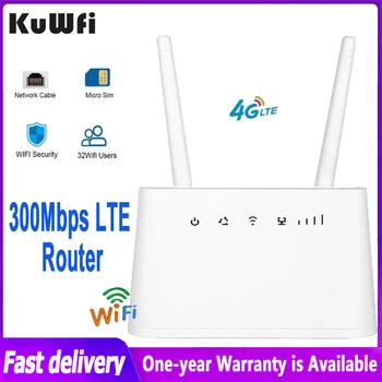 KuWFi 4G LTE Маршрутизатор 300 Мбит/с Беспроводной Wi-Fi Маршрутизатор со слотом для SIM-карты 2 Корни Внешних Антенн Точка доступа Wi-Fi Поддержка 32 Пользователей