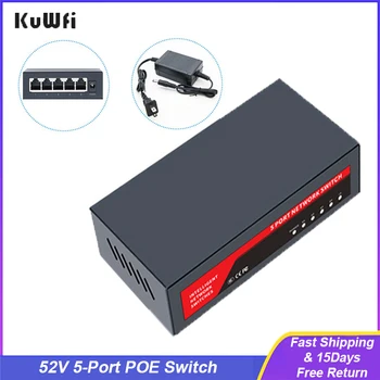 KuWFi 52V POE коммутатор 10/100 Мбит/с 4 * POE + 1 * Восходящий порт RJ45 IEEE802.3af/at Интеллектуальный сетевой коммутатор для беспроводной точки доступа IP-камеры/CCTV