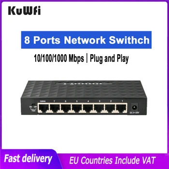 KuWFi 8-портовый сетевой коммутатор Swithch 10/100/1000 Gigabit Ethernet, Высокопроизводительный сетевой концентратор Lan, Умный гигабитный коммутатор Ethernet