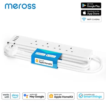 Meross HomeKit Smart Power Strip WiFi Multi Plug Extension Британская розетка с 4 Розетками 4 USB-порта Работают с Siri Alexa Google Home