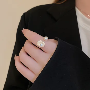 Minar Простые кольца с подвесками из пресноводного жемчуга в стиле барокко для женщин, Посеребренное Медное Овальное Геометрическое Открытое Регулируемое кольцо на палец