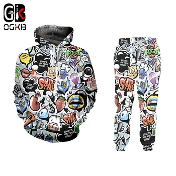 OGKB, Мужские Модные комплекты с Граффити, 3D принт, повседневная толстовка в стиле хип-хоп, хип-стрит-арт, Уличная одежда, Толстовки и брюки