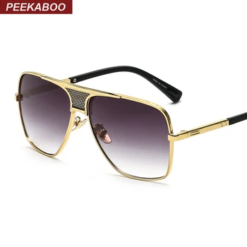 Peekaboo Абсолютно новый 2016 стимпанк квадратные солнцезащитные очки мужские с плоским верхом металл золото европейско-американские ретро солнцезащитные очки роскошные мужские