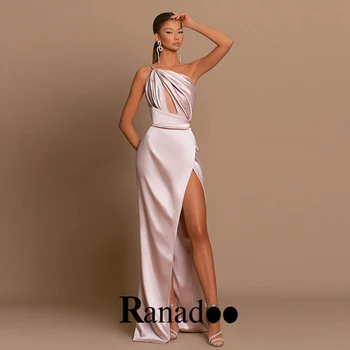 Ranadoo, Модное Элегантное женское вечернее платье с высокой талией, разрез сбоку, длина до пола, коктейльное платье на одно плечо, Атласное платье без рукавов