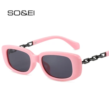 SO & EI Модные Прямоугольные Солнцезащитные очки Женские Оттенки UV400, Ретро Украшения на металлической цепочке, Мужские Трендовые квадратные Солнцезащитные Очки