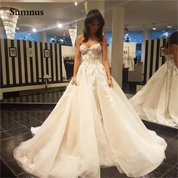 Sumnus Романтическое свадебное платье трапециевидной формы с аппликацией в виде сердца, длинные свадебные платья, большие размеры, тюлевые кружевные платья с открытой спиной для невесты