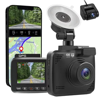 V53 Full HD Dash Cam Передняя Задняя Двухканальная Автомобильная Видеорегистраторная камера 4K + 1080P С GPS WiFi 170 ° Широкоугольный Прибор Ночного Видения Высокой четкости