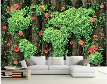 WDBH Пользовательские фото 3D обои Большое дерево розовая лоза зеленый лист домашний декор гостиной 3D настенные фрески обои для стен 3 d