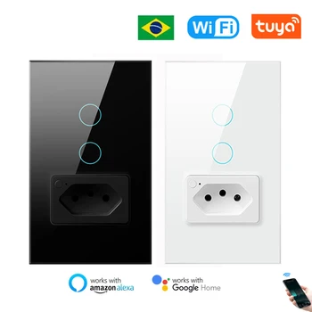 Wifi Умный выключатель света Tuya Бразилия Paralela Настенная розетка Бразильская вилка Бразильская розетка Стеклянная панель Интеллектуальный Alexa Google Home