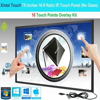 Xintai Touch 75 дюймов, 10 точек касания, соотношение 16: 9, ИК-сенсорная рамка, панель/комплект наложения сенсорного экрана, подключи и играй (без стекла)