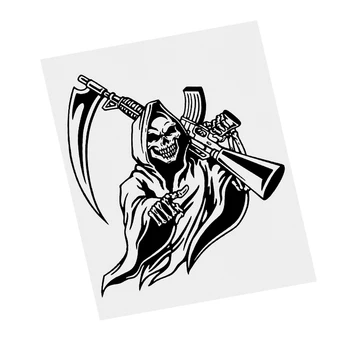 Y501 # Grim Reaper Пулемет Череп Охотничий Черный Прозрачный Автомобильный Стикер Виниловая Наклейка Водонепроницаемый Декор для Бампера Мотоцикла